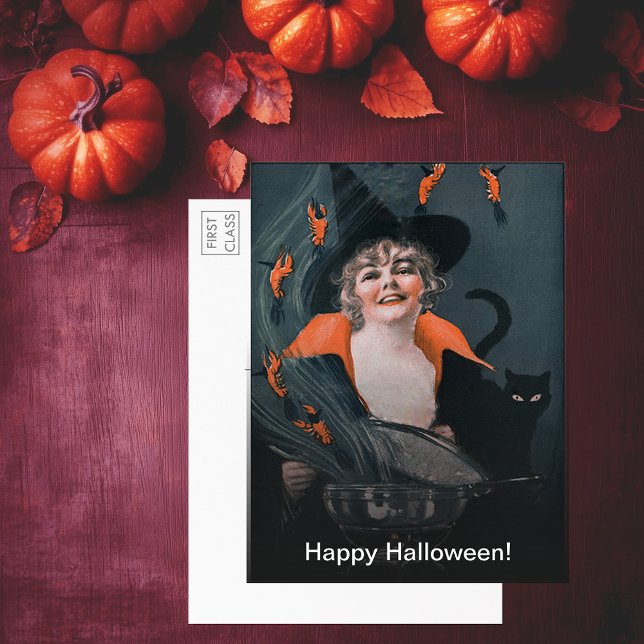 Vintage Hexen mit gebräunten Krähen Postkarte (Vintage Witches Brew with Lobsters Postcard)