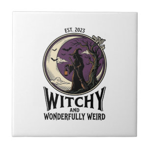 Vintage-Hexen-Shirt mit spooky Moon Halloween-Kuns Fliese