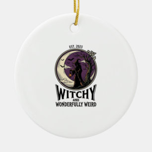 Vintage-Hexen-Shirt mit spooky Moon Halloween-Kuns Keramik Ornament