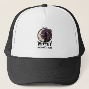Vintage-Hexen-Shirt mit spooky Moon Halloween-Kuns Truckerkappe