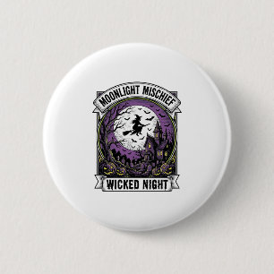 Vintage-Hexen-Shirt mondbeschienenes Halloween-Kun Button