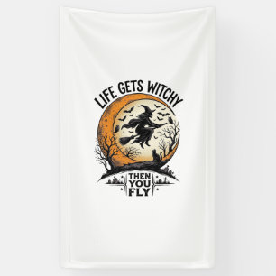 Vintage-Hexen-Shirt Retro-Halloween fliegende Hexe Banner