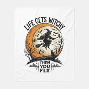 Vintage-Hexen-Shirt Retro-Halloween fliegende Hexe Fleecedecke