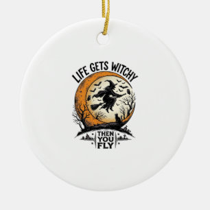 Vintage-Hexen-Shirt Retro-Halloween fliegende Hexe Keramik Ornament