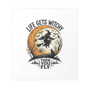Vintage-Hexen-Shirt Retro-Halloween fliegende Hexe Notizblock