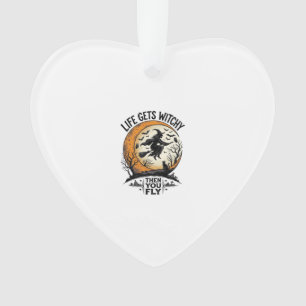 Vintage-Hexen-Shirt Retro-Halloween fliegende Hexe Ornament