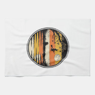 Vintage-Hexen-Sonnenuntergang-Halloween-Vektordesi Geschirrtuch
