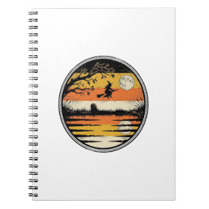 Vintage-Hexen-Sonnenuntergang-Halloween-Vektordesi Notizblock