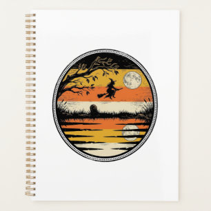 Vintage-Hexen-Sonnenuntergang-Halloween-Vektordesi Planer