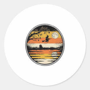 Vintage-Hexen-Sonnenuntergang-Halloween-Vektordesi Runder Aufkleber