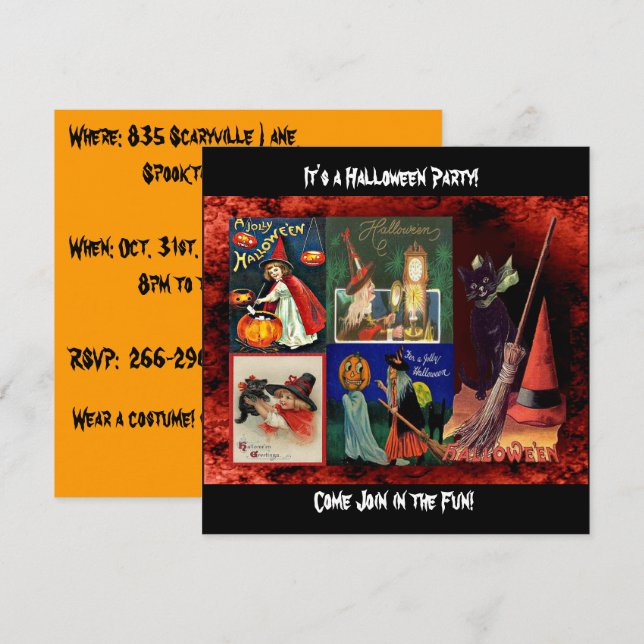 Vintage Hexen und Schwarze Katzen Einladung (Vorne/Hinten)