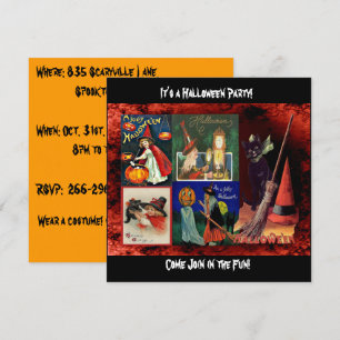 Vintage Hexen und Schwarze Katzen Einladung