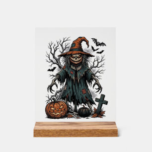 Vintage-Hexen-Vogelscheuche-Halloween-Kürbis-Shirt Acrylschild