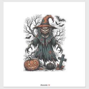 Vintage-Hexen-Vogelscheuche-Halloween-Kürbis-Shirt Aufkleber