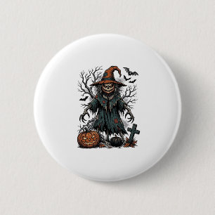 Vintage-Hexen-Vogelscheuche-Halloween-Kürbis-Shirt Button