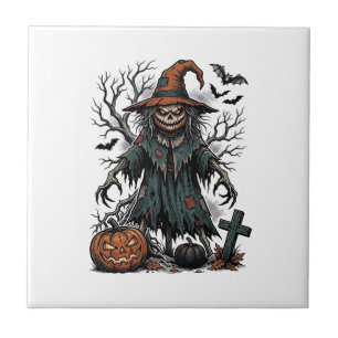 Vintage-Hexen-Vogelscheuche-Halloween-Kürbis-Shirt Fliese