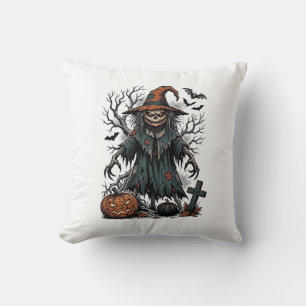 Vintage-Hexen-Vogelscheuche-Halloween-Kürbis-Shirt Kissen