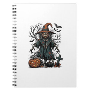 Vintage-Hexen-Vogelscheuche-Halloween-Kürbis-Shirt Notizblock