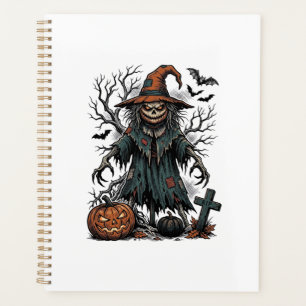 Vintage-Hexen-Vogelscheuche-Halloween-Kürbis-Shirt Planer