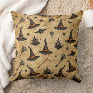Vintage Hexenhats & Broomsticks Halloween Muster Kissen