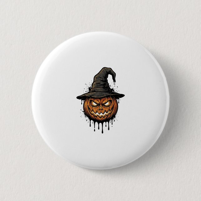 Vintage Hexenhut Kürbis Halloween Grafik_1 Button (Vorderseite)