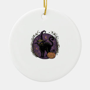 Vintage-Hexenkatze-Halloween-Vektor-Shirt-Design_1 Keramik Ornament
