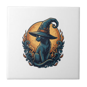 Vintage Hexenkatze Mond Halloween Vektor Kunst_1 Fliese