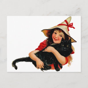Vintage Hexenkatze und Katzenpostkarte Postkarte