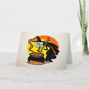 Vintage Hexenkessel Cauldron Halloween-Karte Feiertagskarte