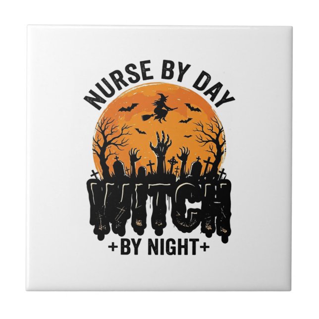 Vintage-Hexenkrankenschwester-Halloween-Design_1 Fliese (Vorderseite)