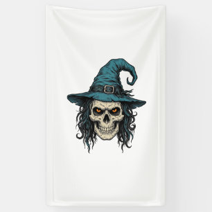 Vintage-Hexenschädel-Halloween-Vektor-Shirt-Design Banner