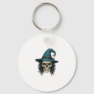 Vintage-Hexenschädel-Halloween-Vektor-Shirt-Design Schlüsselanhänger