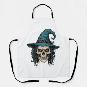 Vintage-Hexenschädel-Halloween-Vektor-Shirt-Design Schürze