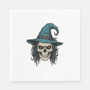 Vintage-Hexenschädel-Halloween-Vektor-Shirt-Design Serviette