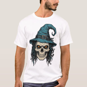 Vintage-Hexenschädel-Halloween-Vektor-Shirt-Design T-Shirt