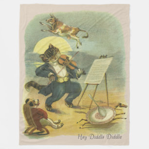 Vintage Hey Diddle Diddle Kinderreim restauriert Fleecedecke