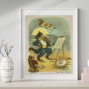 Vintage Hey Diddle Diddle Kinderreim restauriert Poster