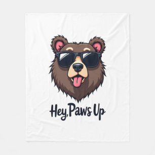 Vintage Hey Paws Up Bär mit Sonnenbrille Lustiger Fleecedecke