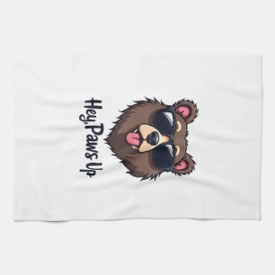 Vintage Hey Paws Up Bär mit Sonnenbrille Lustiger Geschirrtuch