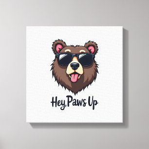 Vintage Hey Paws Up Bär mit Sonnenbrille Lustiger  Leinwanddruck