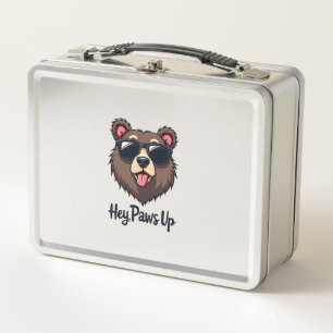 Vintage Hey Paws Up Bär mit Sonnenbrille Lustiger Metall Brotdose