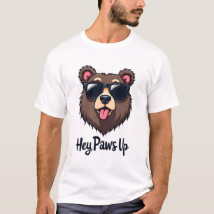 Vintage Hey Paws Up Bär mit Sonnenbrille Lustiger T-Shirt