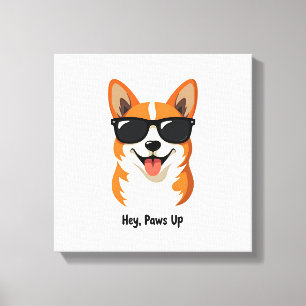Vintage Hey, Paws Up Corgi mit Sonnenbrille Süß Do Leinwanddruck