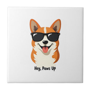 Vintage Hey, Paws Up Corgi mit Sonnenbrille Süßer Fliese