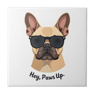 Vintage Hey, Paws Up Französische Bulldogge Sonnen Fliese