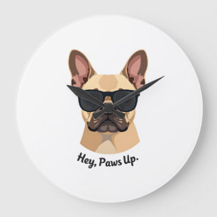 Vintage Hey, Paws Up Französische Bulldogge Sonnen Große Wanduhr