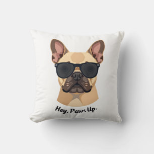 Vintage Hey, Paws Up Französische Bulldogge Sonnen Kissen