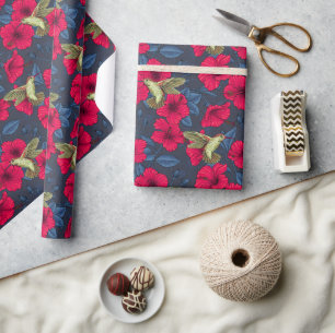 Vintage Hibiskus Botanik und Kolibri Geschenkpapier