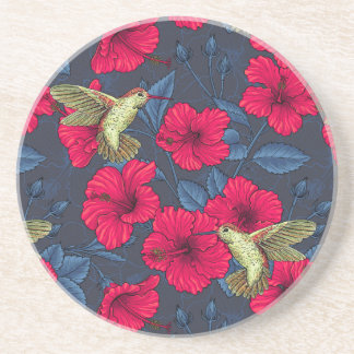 Vintage Hibiskus Botanik und Kolibri Getränkeuntersetzer
