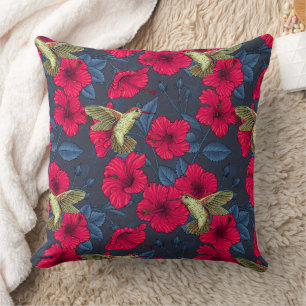 Vintage Hibiskus Botanik und Kolibri Kissen